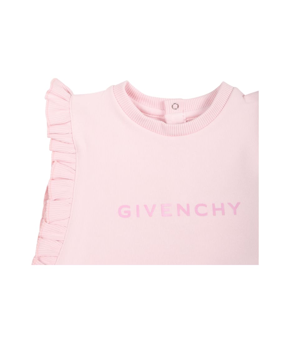 Givenchy Pink Dress For Baby Girl With Logo | italist