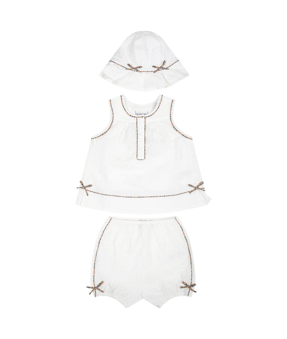 burberry v-neck White Sports Suit For Baby Girl - White