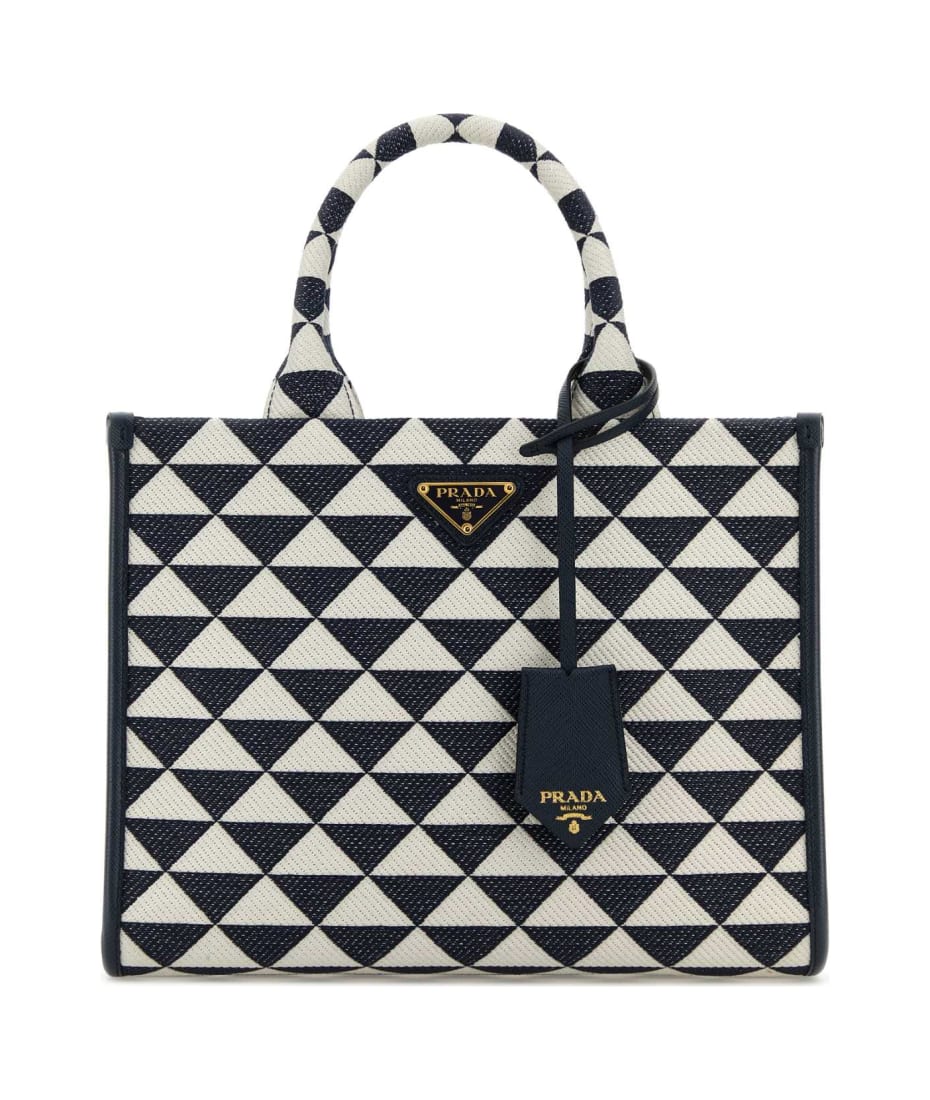 Prada Embroidered Fabric Small Symbole Shopping Bag