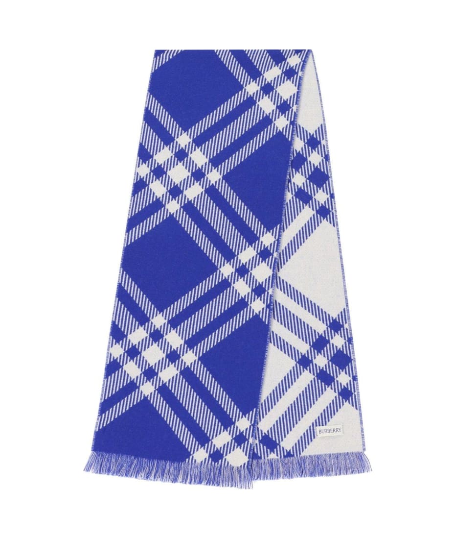 Burberry Checked Fringed Knit Scarf - Knight