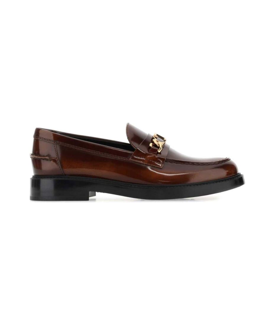 Tod#39;s logo-plaque panelled loafers - Brown