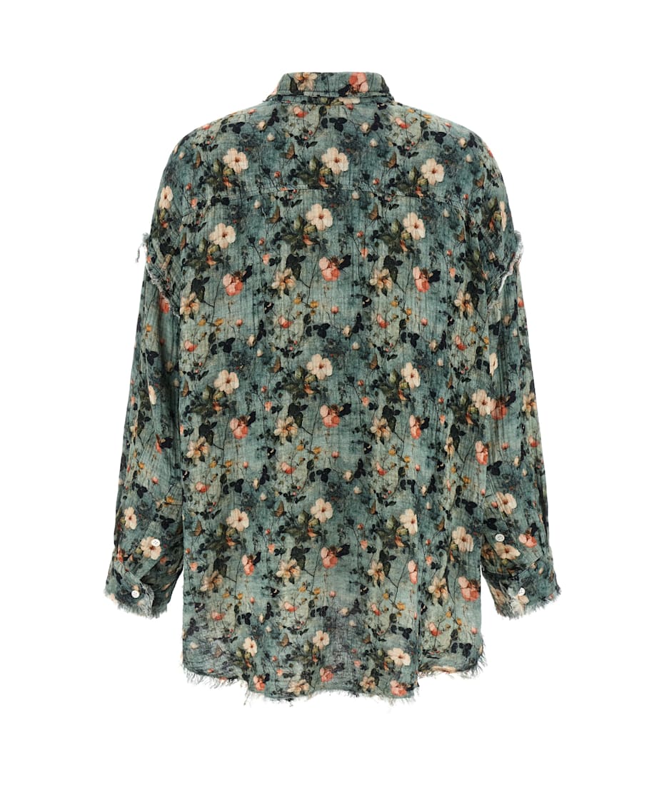Tシャツ・カットソー R13 Floral ruffle shirt (R13WR478R586B TURQUOISEFLORAL) Shredded Seam Ruffle Shirt | Turquoise Floral – Wrightsmb