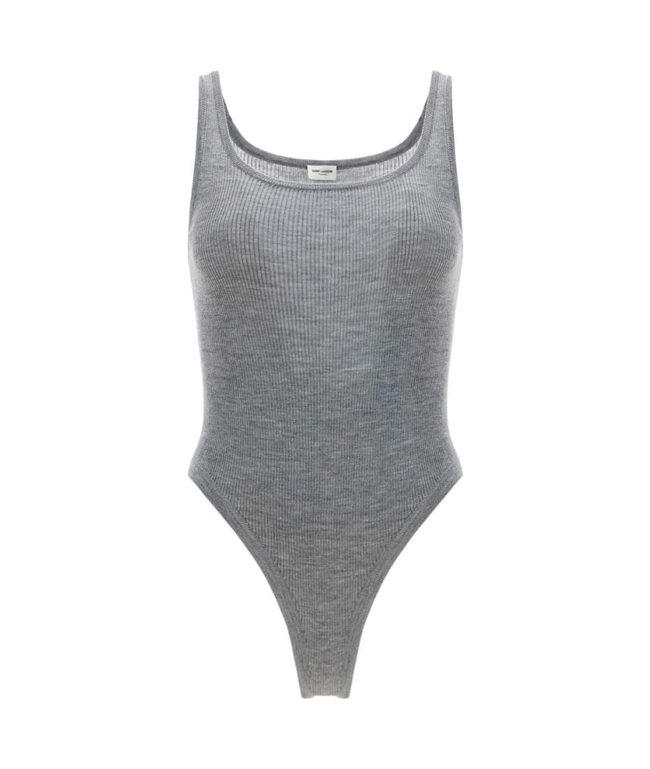 women saint laurent bodysuit in ribbed stretch viscose