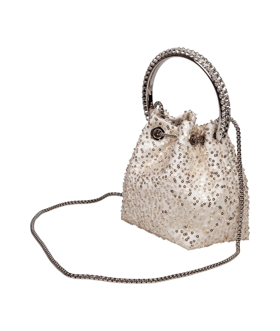 【送料&関税込】Jimmy Choo Bon Bon Satin Bag With Micro Net Micro Bon Bon | Ivory Satin Mini Bag with All-Over Pearls