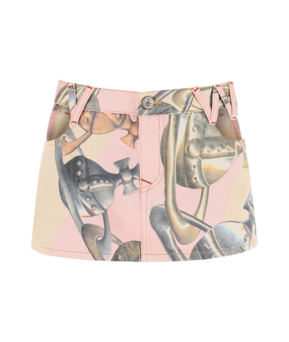 Vivienne Westwood Mini Skirt In Printed Denim With Hip Cut