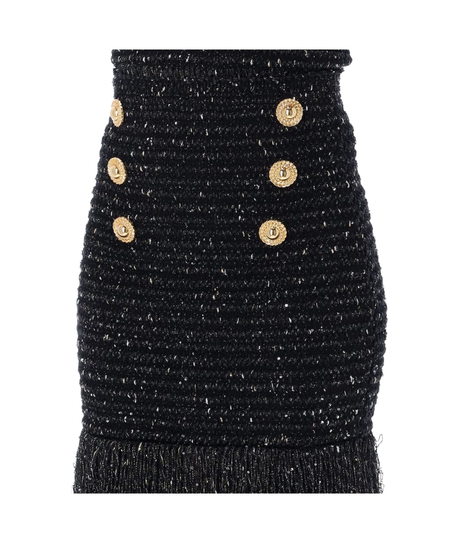 【関税込み】balmain Fringed tweed skirt Balmain Fringed Lurex Tweed Skirt | italist