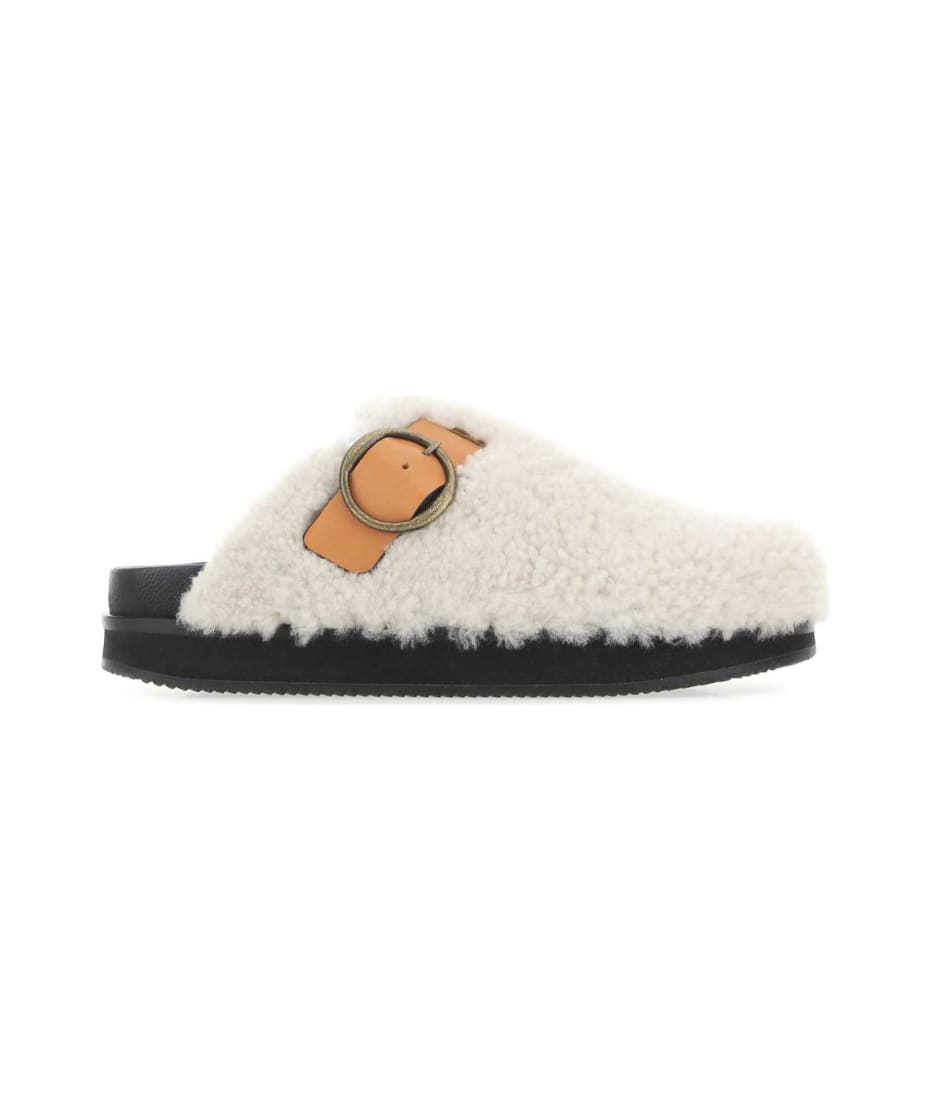 サンダル・ミュール Isabel Marant SLIPPER (SD101222A054S 23EC) Isabel Marant Ivory Shearling Footb Slippers | italist