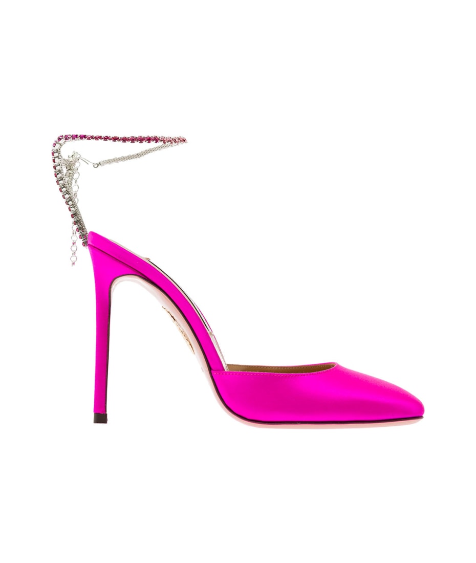 Fuchsia Satin Pumps with Crystal Embellishment