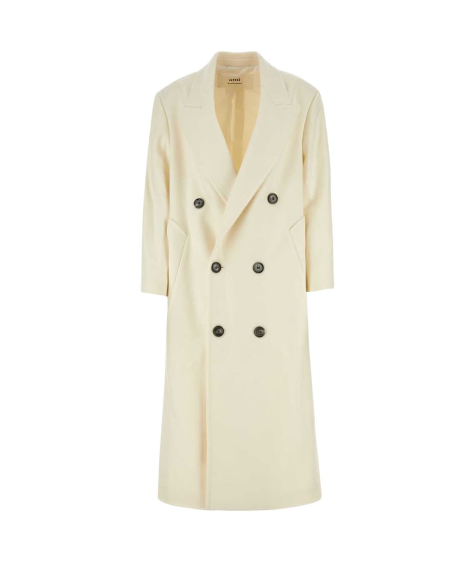 【送料&関税込】Ami Alexandre Mattiussi Ivory Wool Oversize Ami Alexandre Mattiussi Ivory Wool Blend Oversize Coat