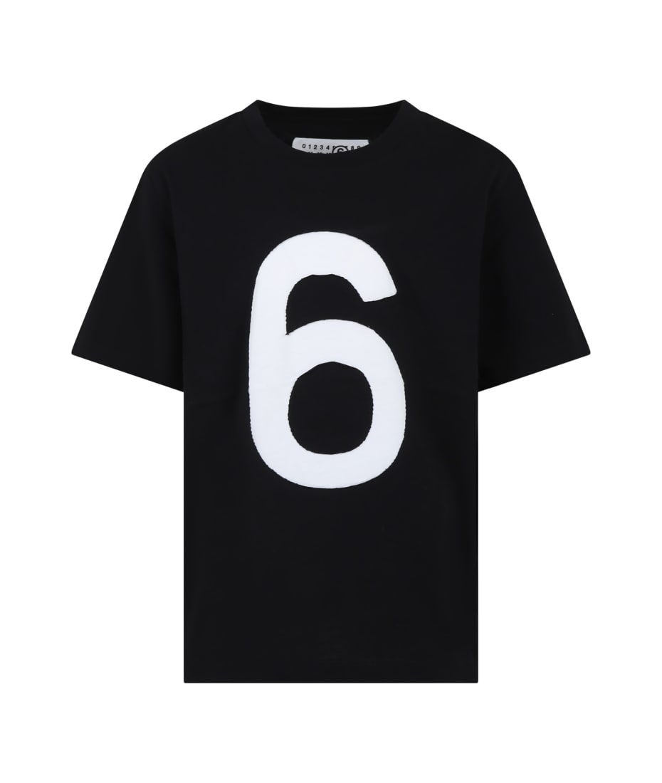 MM6 Maison Margiela Black T-shirt For Kids With Number 6