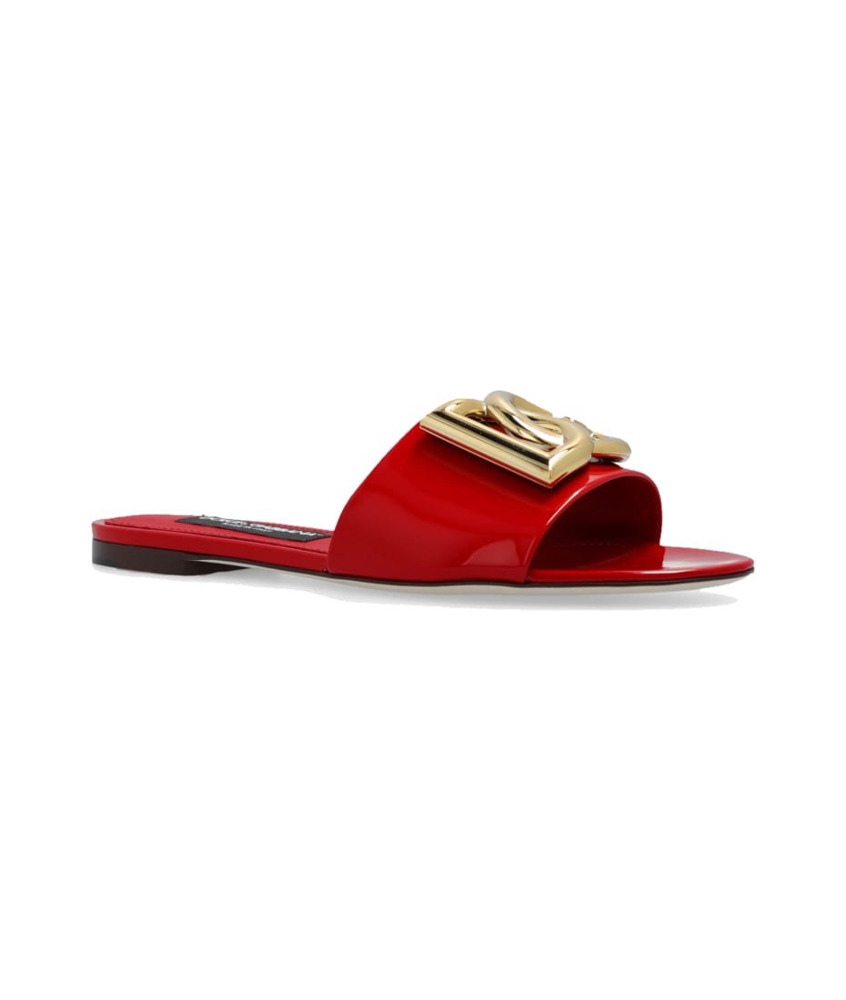 Dolce & Gabbana RED ‘BIANCA’ GLOSSY SLIDES サンダル ロゴ Dolce & Gabbana Logo Slides | italist