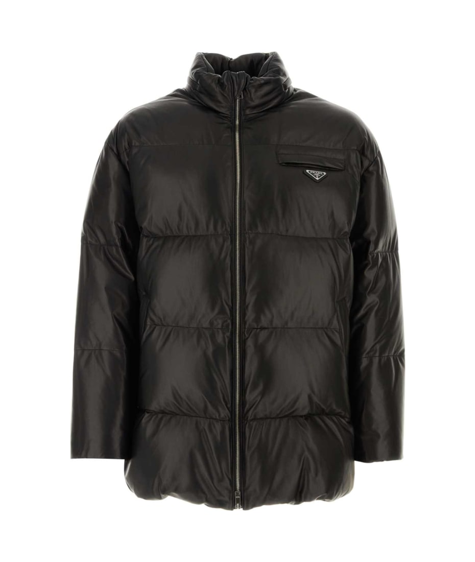 Prada Black Nappa Leather Down Jacket | italist