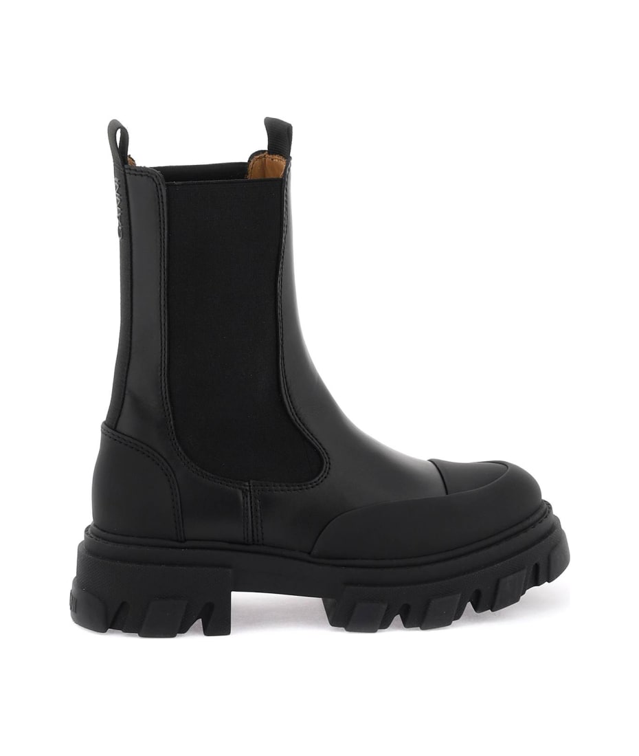 Ganni Leather Mid Chelsea Boots | italist