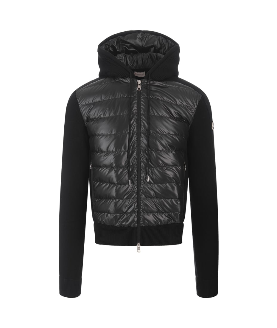 Moncler Padded Tricot Cardigan With Hood In Black | italist