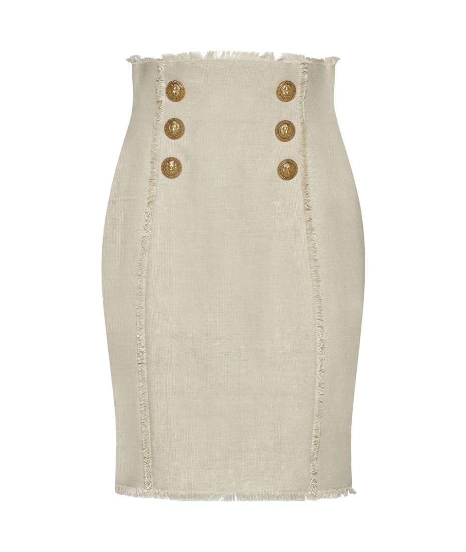 スカート BALMAIN SS23 LINEN MIDI SKIRT (AF0LB845_HB120AS) Balmain Linen Midi Skirt | italist