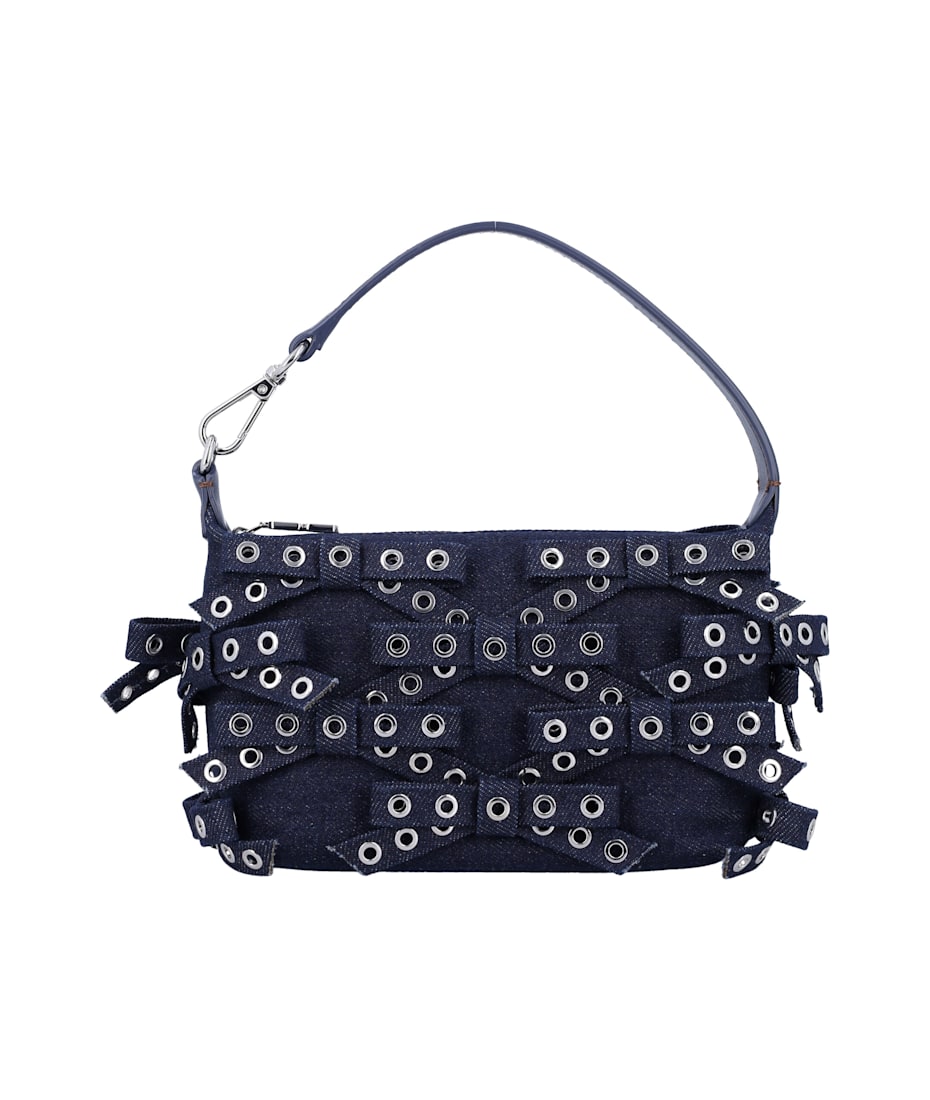 Ganni Denim Small Bow Eyelet Butterfly Pouch Bag | italist