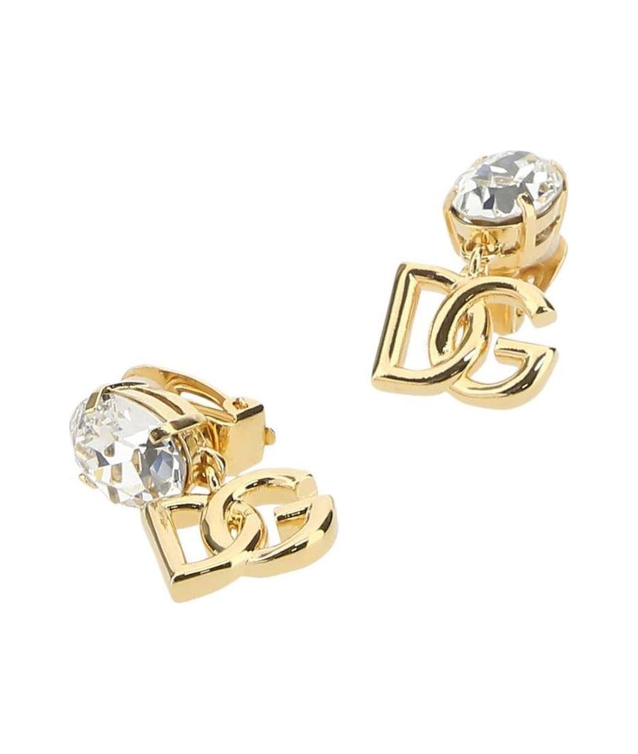 for Men Dolce & Gabbana Logo Plaque Earrings in Gold White Mens Earrings and ear cuffs Dolce & Gabbana Earrings and ear cuffs 
