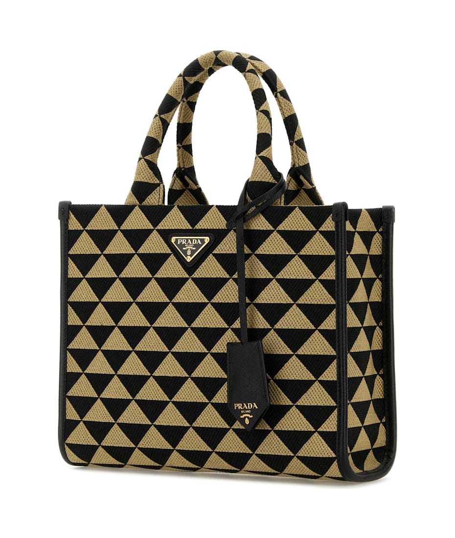 トートバッグ PRADA EMBROIDERED FABRIC SMALL SYMBOLE SHOPPING BAG Prada Embroidered Fabric Small Symbole Shopping Bag