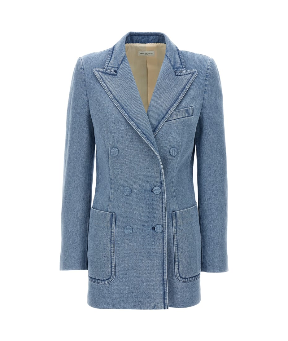 *DRIES VAN NOTEN* デニムミックスブレザー サテン ジャケット Dries Van Noten 'bymee' Blazer | italist