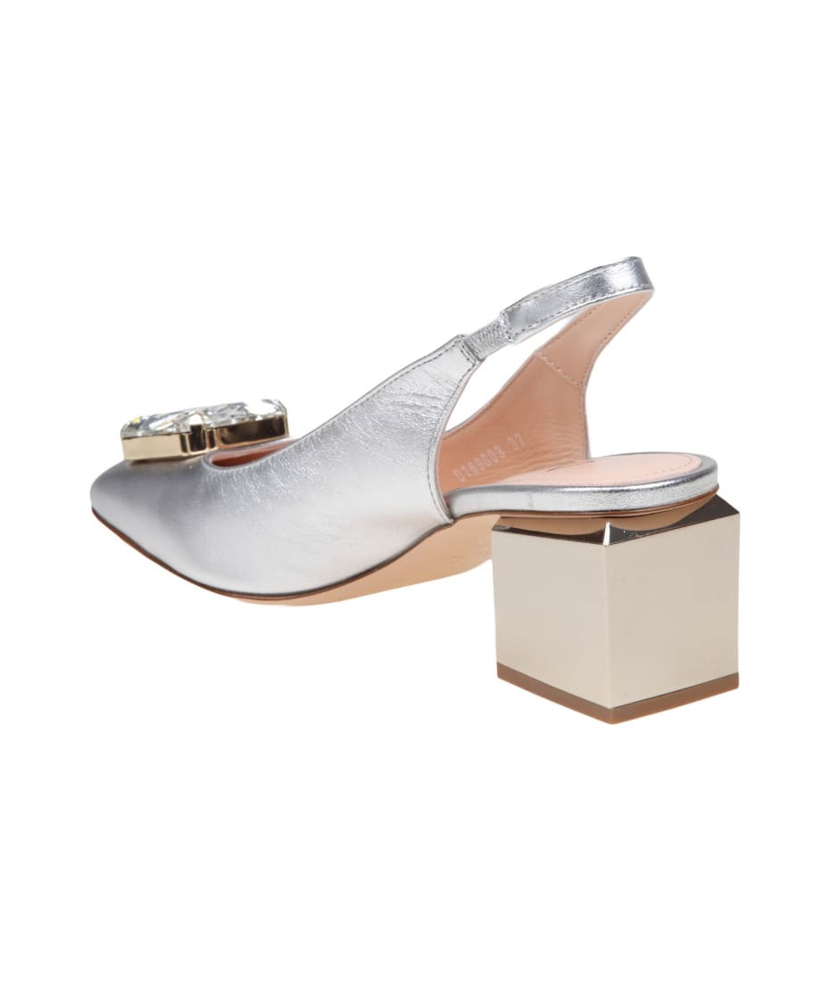 AGL Slingback Angie In Silver Leather - Silver