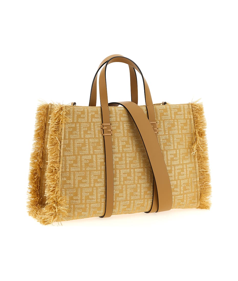 トートバッグ FENDI Embroidered Canvas Raffia Summer Shopping Bag Summer Tote Fabric Beige | Fendi