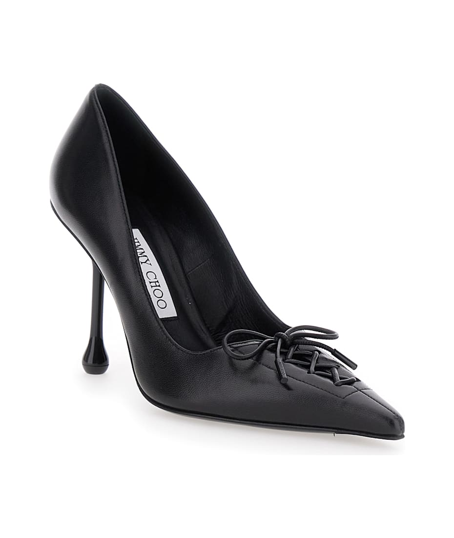 'scarlett' Black Pumps With High Stiletto Heel And Front Laces In Leather Woman