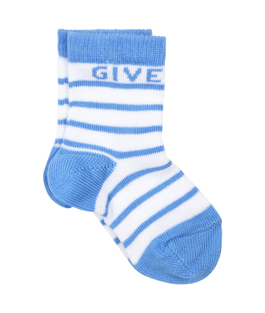 Givenchy Light Blue Socks Set For Baby Boy With Logo - Light Blue