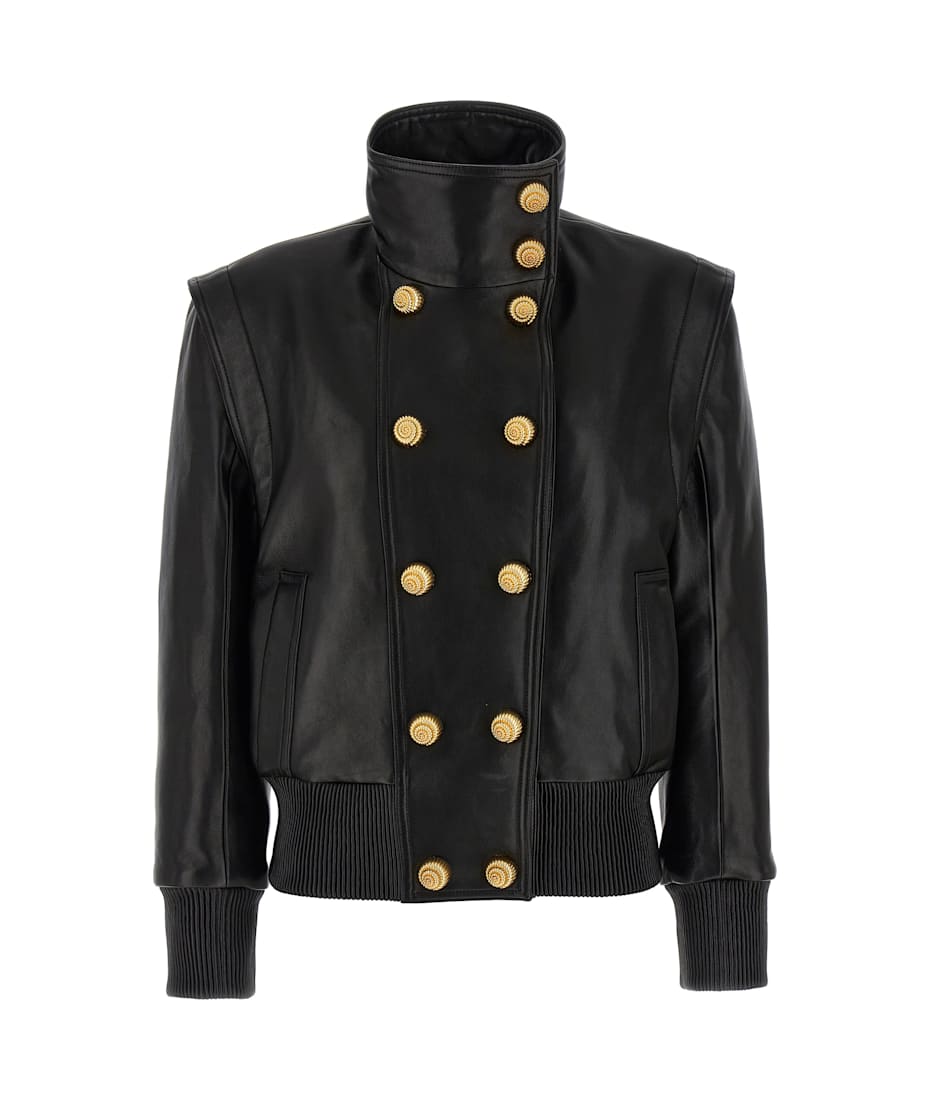 Balmain Double-breasted Leather Bomber Jacket | italist