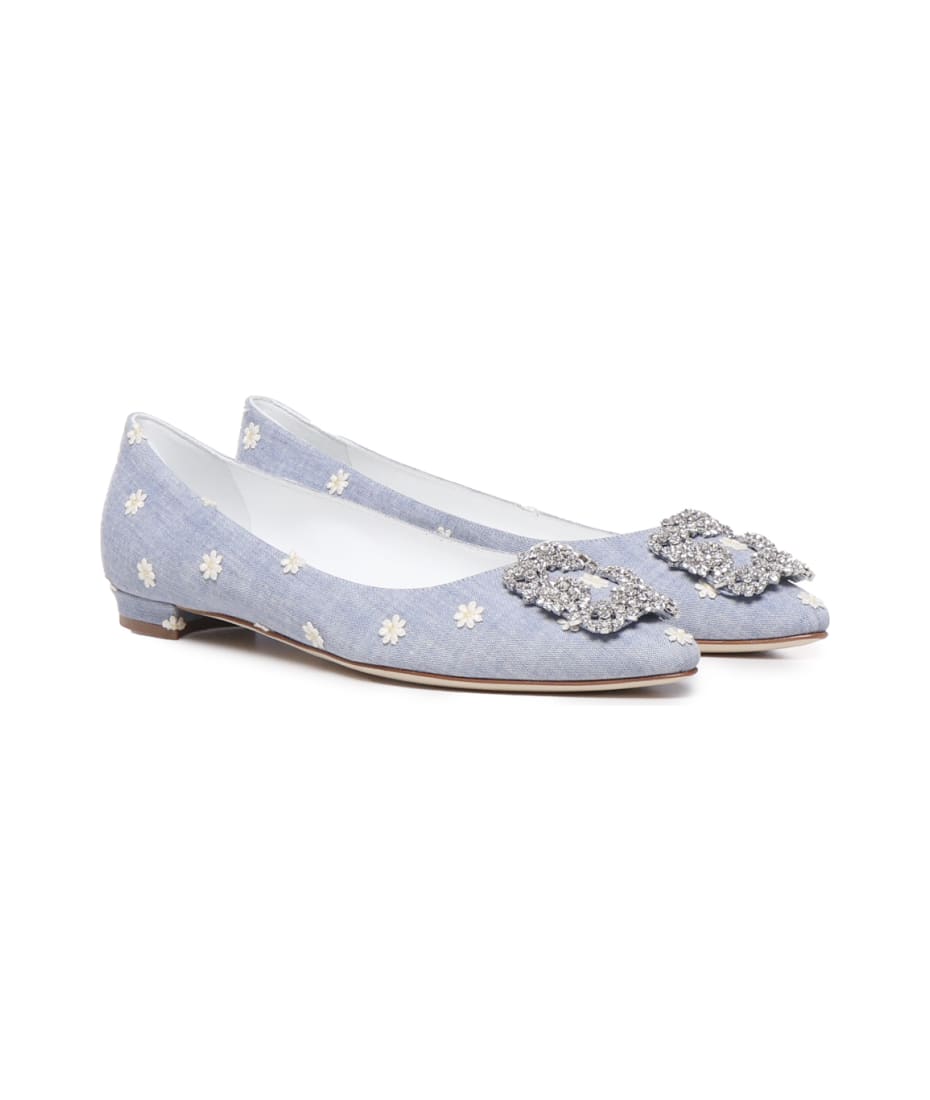 【MANOLO BLAHNIK 】★Hangisi Daisy ballerina shoes Manolo Blahnik | Hangisi flat daisy chambray ballerinas