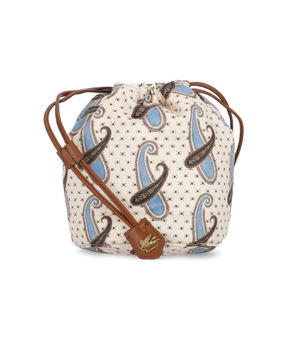 Etro Bucket Bag With Multicolor Shoulder Strap And Pegasus Detail In  Perforated Leather in Black