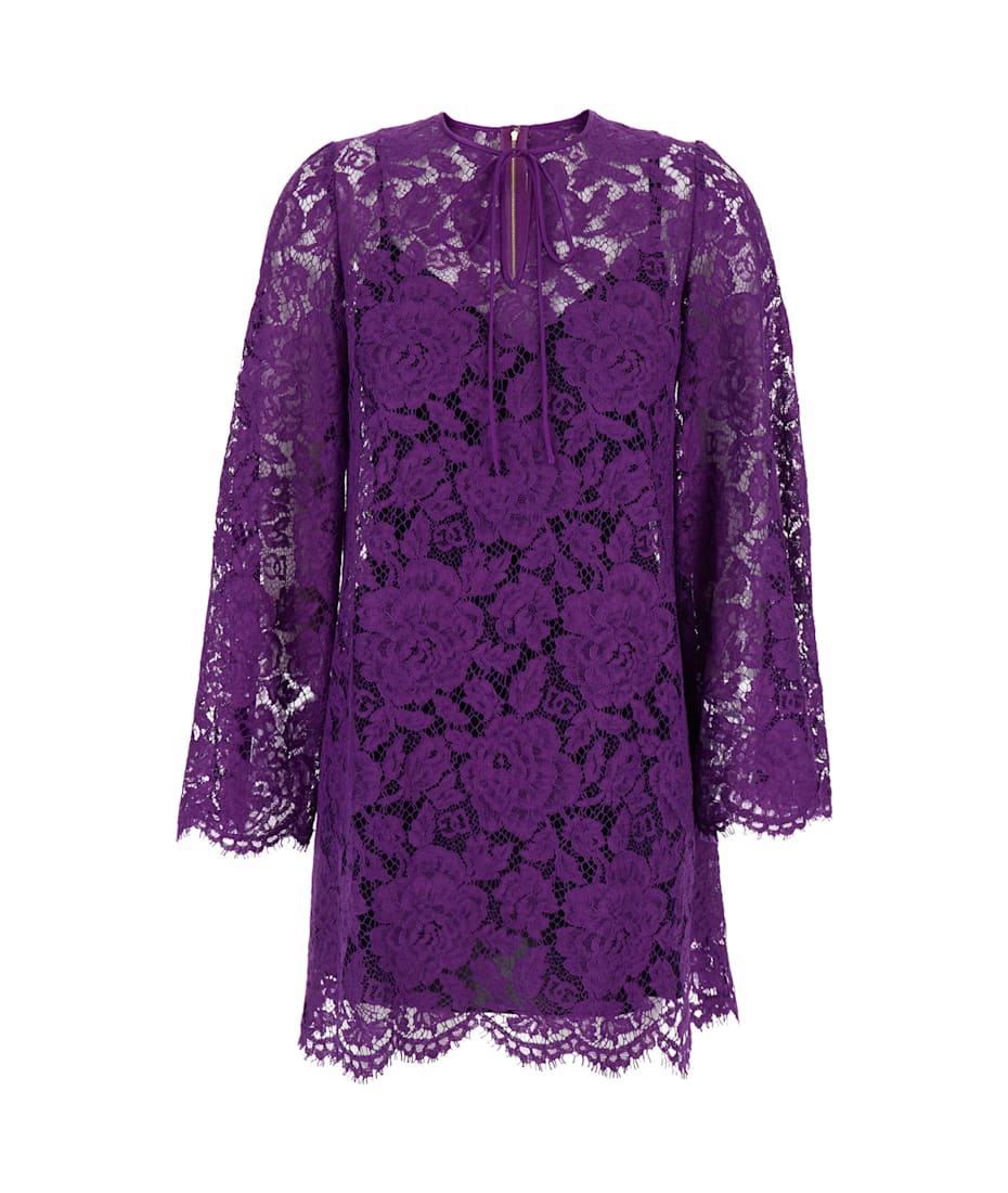 オールインワン・サロペット Dolce & Gabbana Violet Dress With Round Neck Dolce & Gabbana Violet Dress With Round Neck And All-over