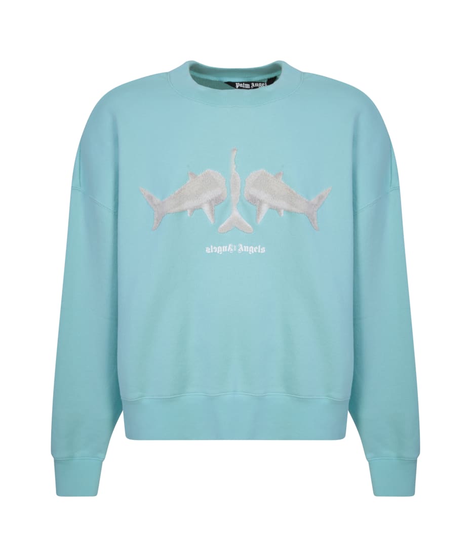 Palm Angels Broken-Shark Crewneck T-Shirt, S / Blue White