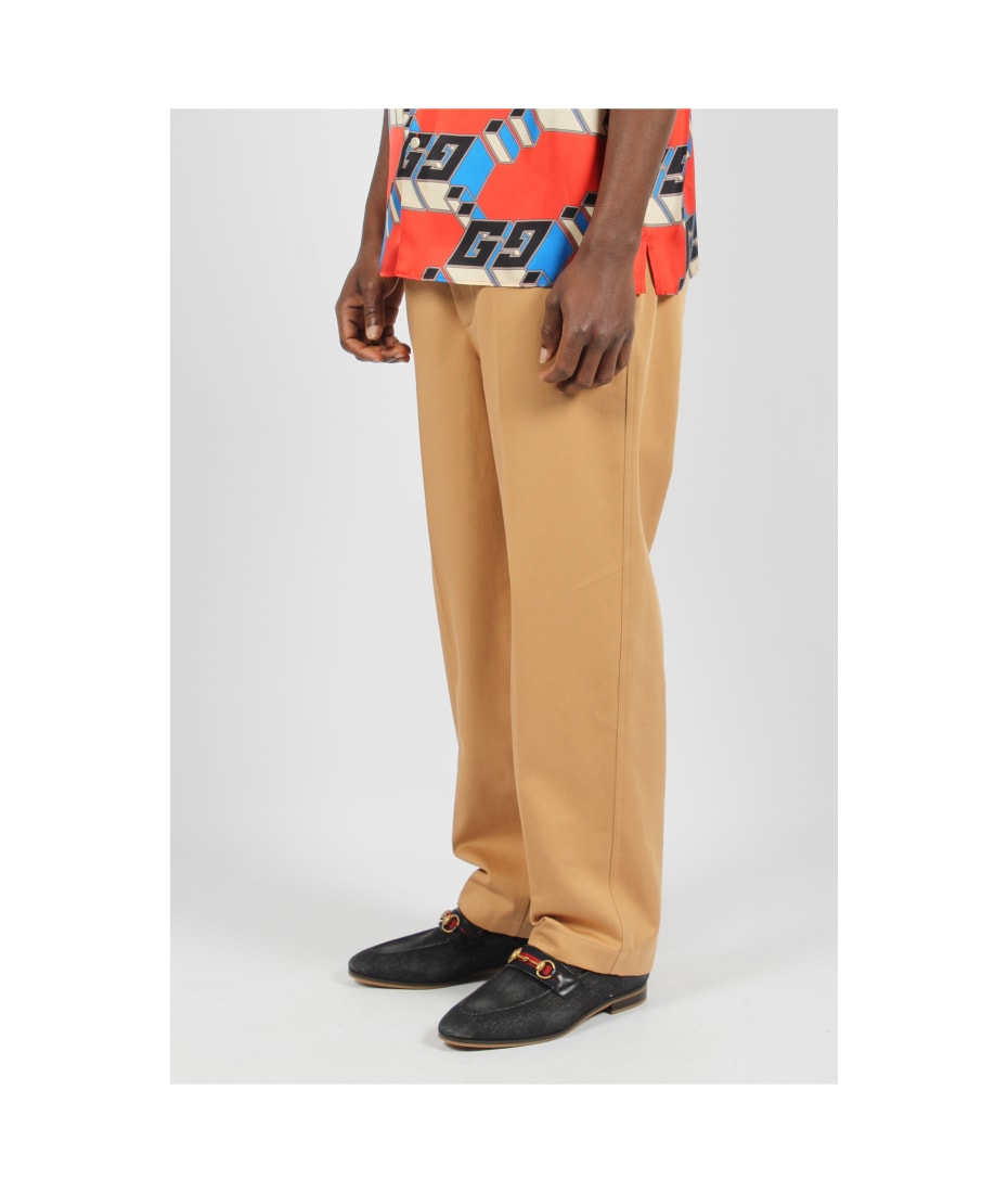 Gucci Web Detail Cotton Trousers - Light Brown