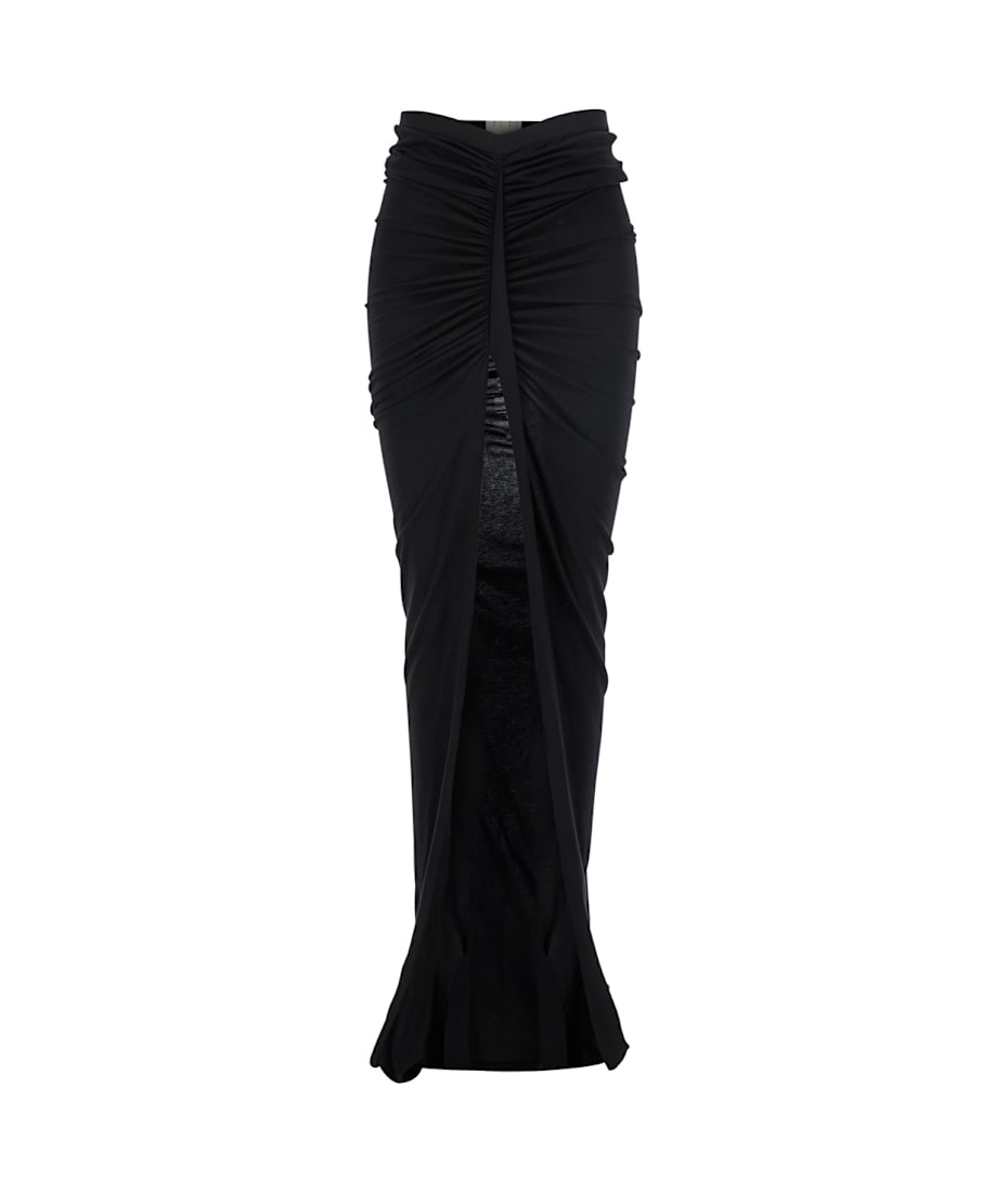 【送料&関税込】Rick Owens Edfu Black Long Skirt With Drapes Rick Owens Edfu Long Skirt With Drapes And Front Slit