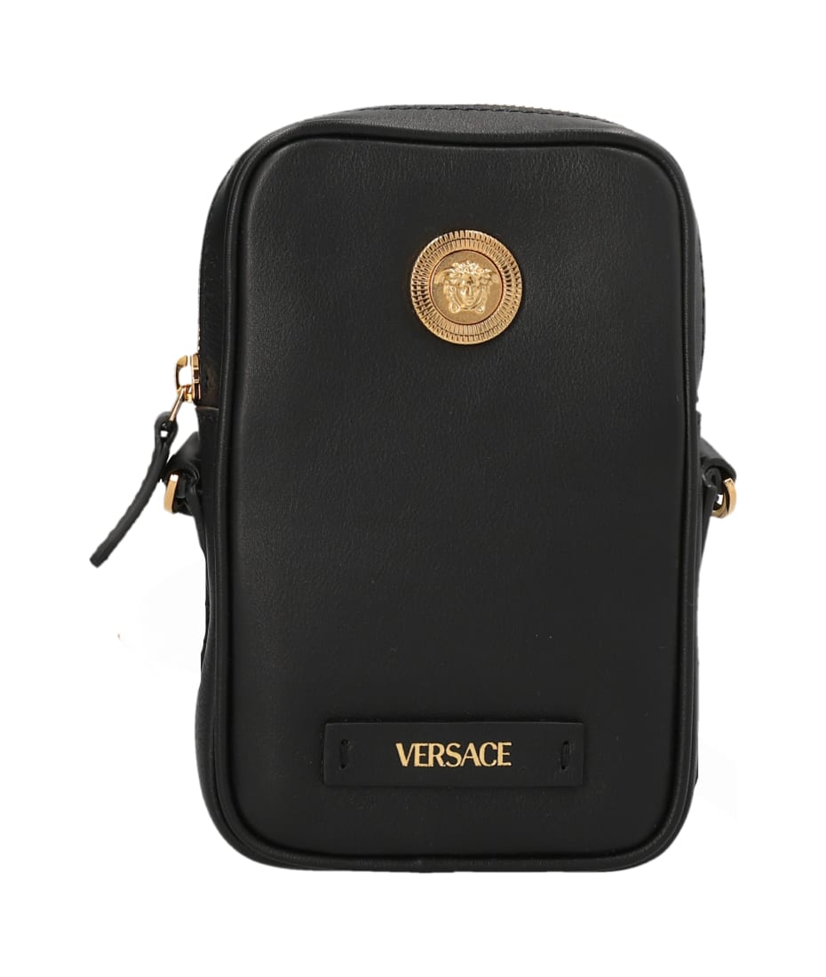 Versace Medusa Biggie Small Crossbody Bag, Black+silver, One Size