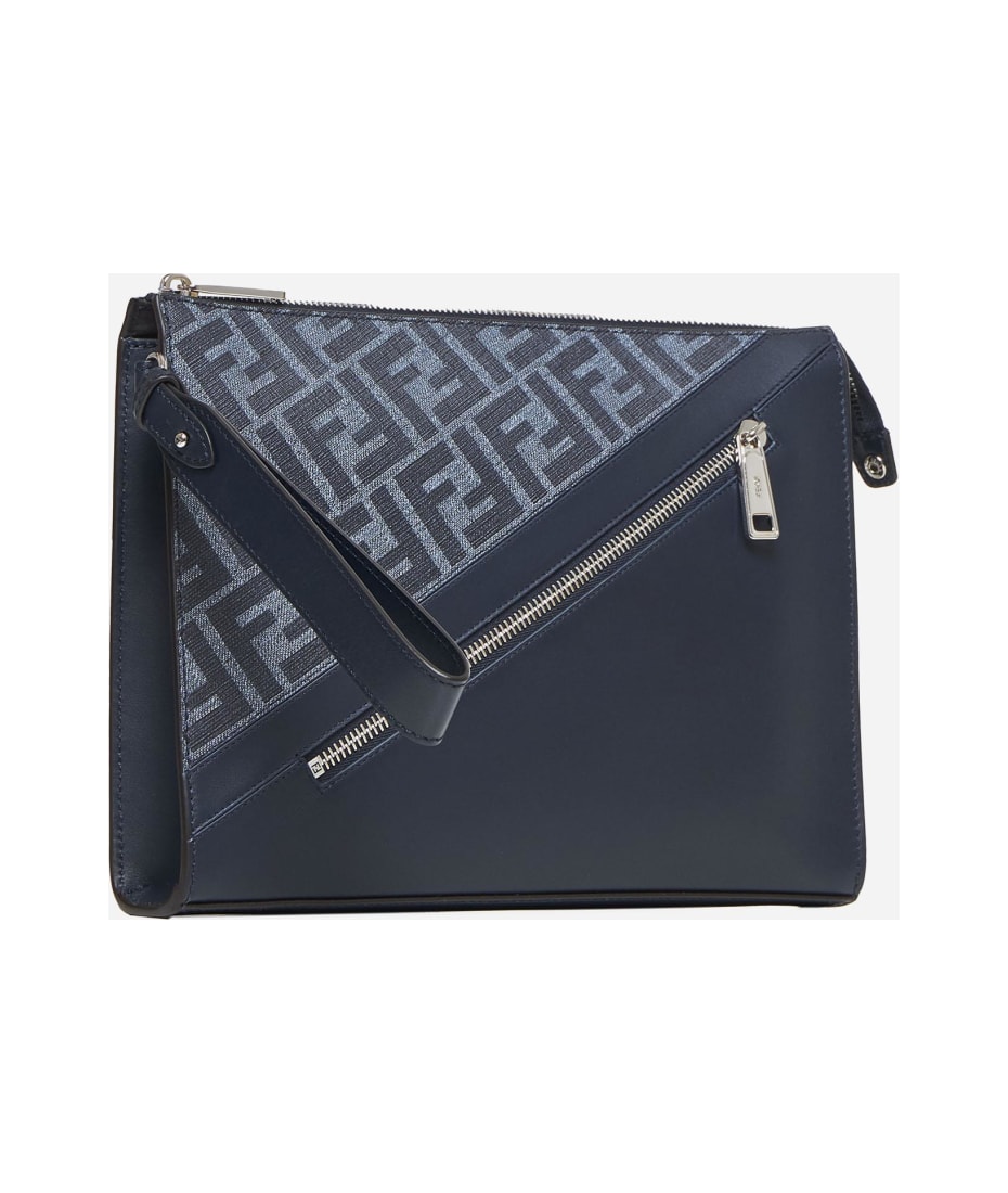 Leather And Ff Fabric Clutch Bag