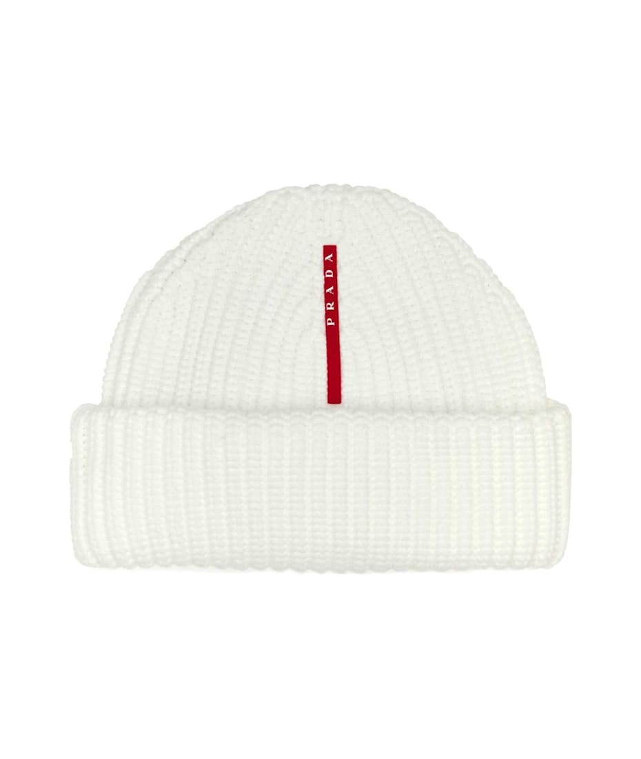 プラダ ビーニー Prada White Polyester Beanie Hat | italist