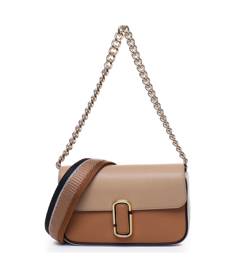 The J Shoulder Bag - Leather bag with shoulder strap and magnetic flap with  logo