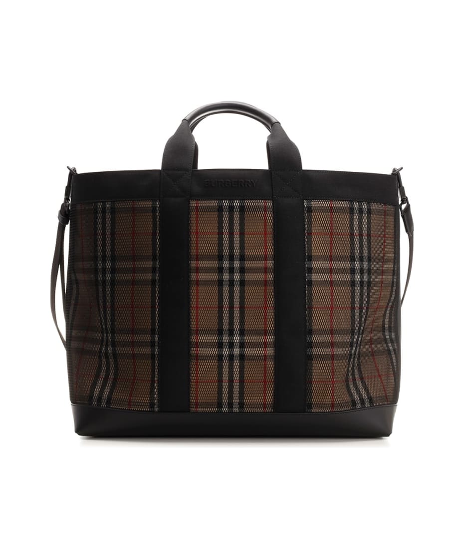 BURBERRY: Ainsworth coated cotton bag with check pattern - Brown