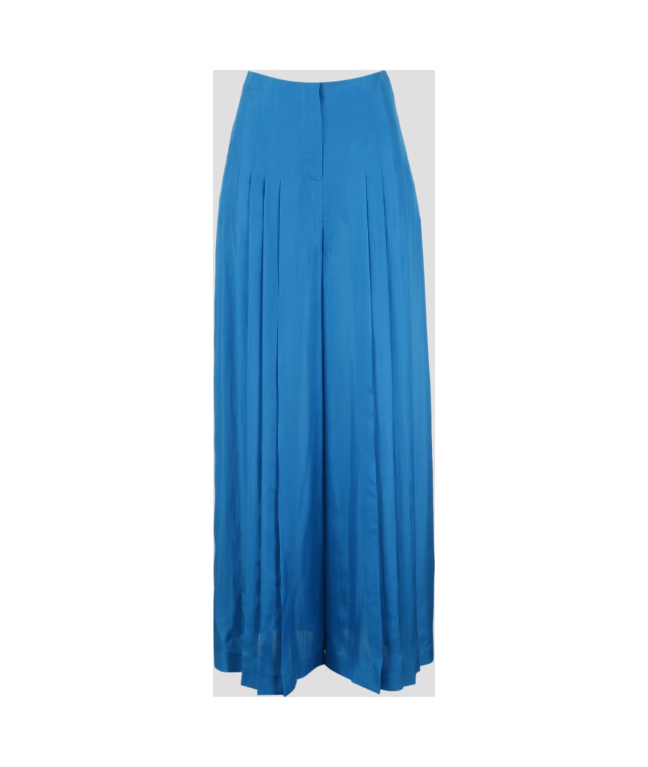 Alberta Ferretti Pleated Silk Trousers - Blue