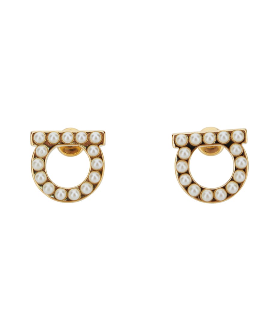 ピアス FERRAGAMO Gold-Colored Gancini Earrings in Brass Woman Ferragamo Gold-colored Gancini Earrings With Pearls In Brass