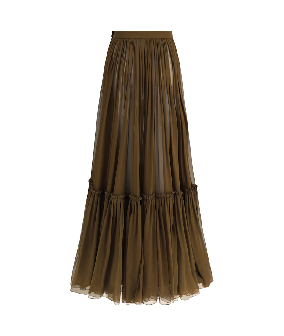 【関税&送料込み】Saint Laurent Flounced Skirt In Silk Cre Saint Laurent Flounced Long Skirt | italist