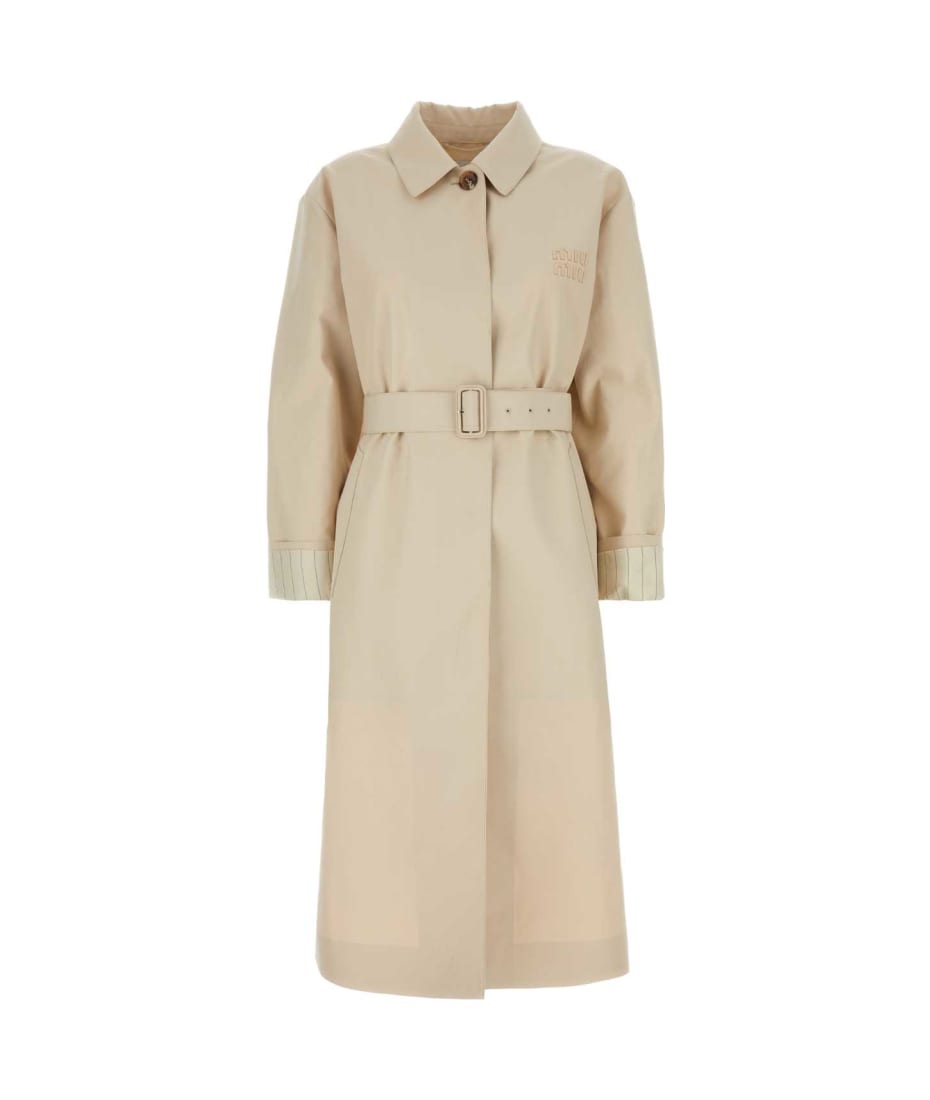 コート MiuMiu FW24 Sand cotton trench coat (MS2018SOOO15D7 F0018) Miu Miu Sand Cotton Trench Coat | italist