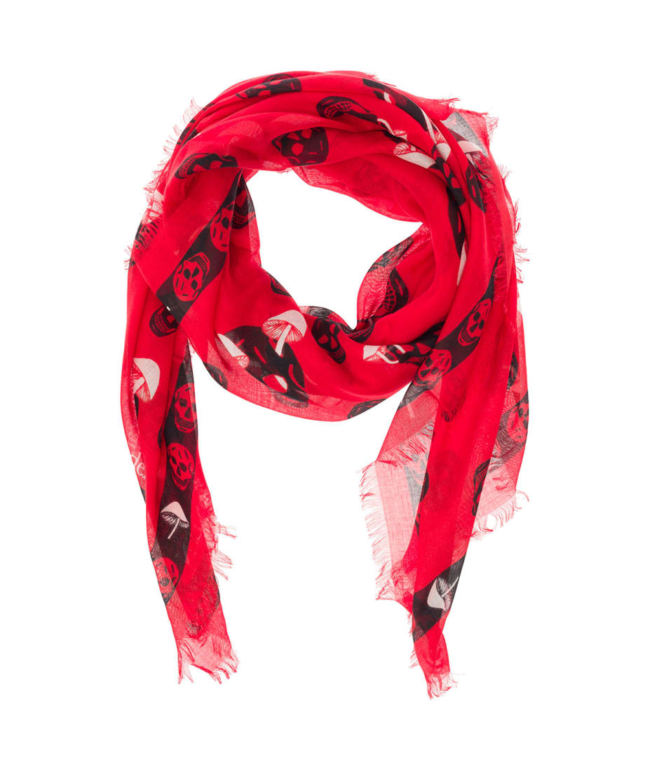 今季ブランド Alexander McQueen Print Mushroom And Skull With Scarf Red 小物