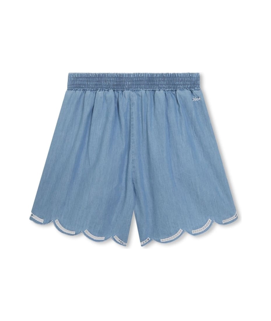 Chloé Medium Blue Shorts With Belt And Scalloped Hem