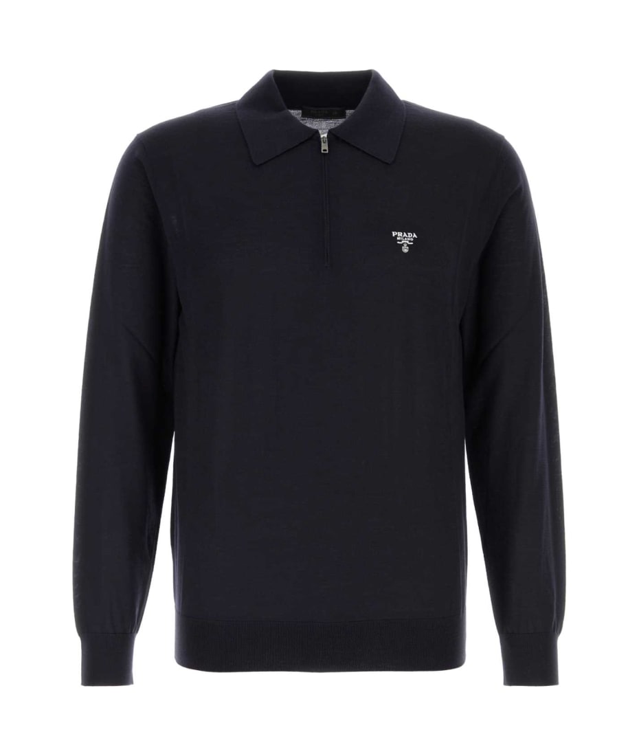 Tシャツ・カットソー PRADA Midnight Blue Wool Polo Shirt Prada Midnight Blu Wool Polo Shirt - Polo Shirts - BeyondStyle