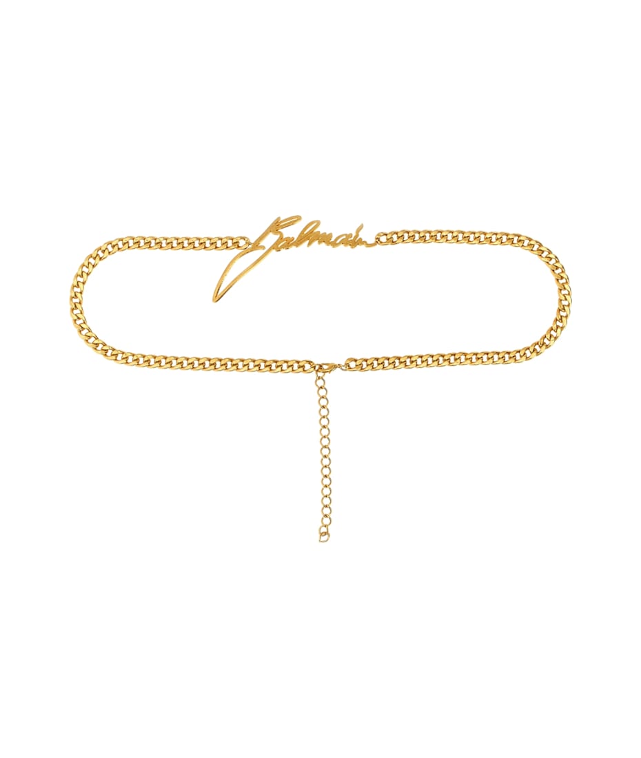 ベルト BALMAIN SS25 BALMAIN CHAIN BELT-BRASS (EN1WG175MBRA X15) Wide waist belt in braided chains and leather black black