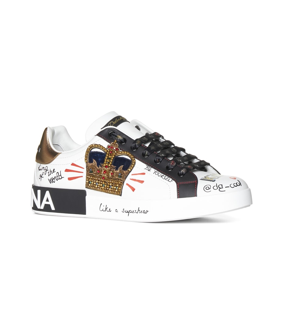 Dolce & Gabbana Portofino Sneakers With Patch And Embroidery - WHITE