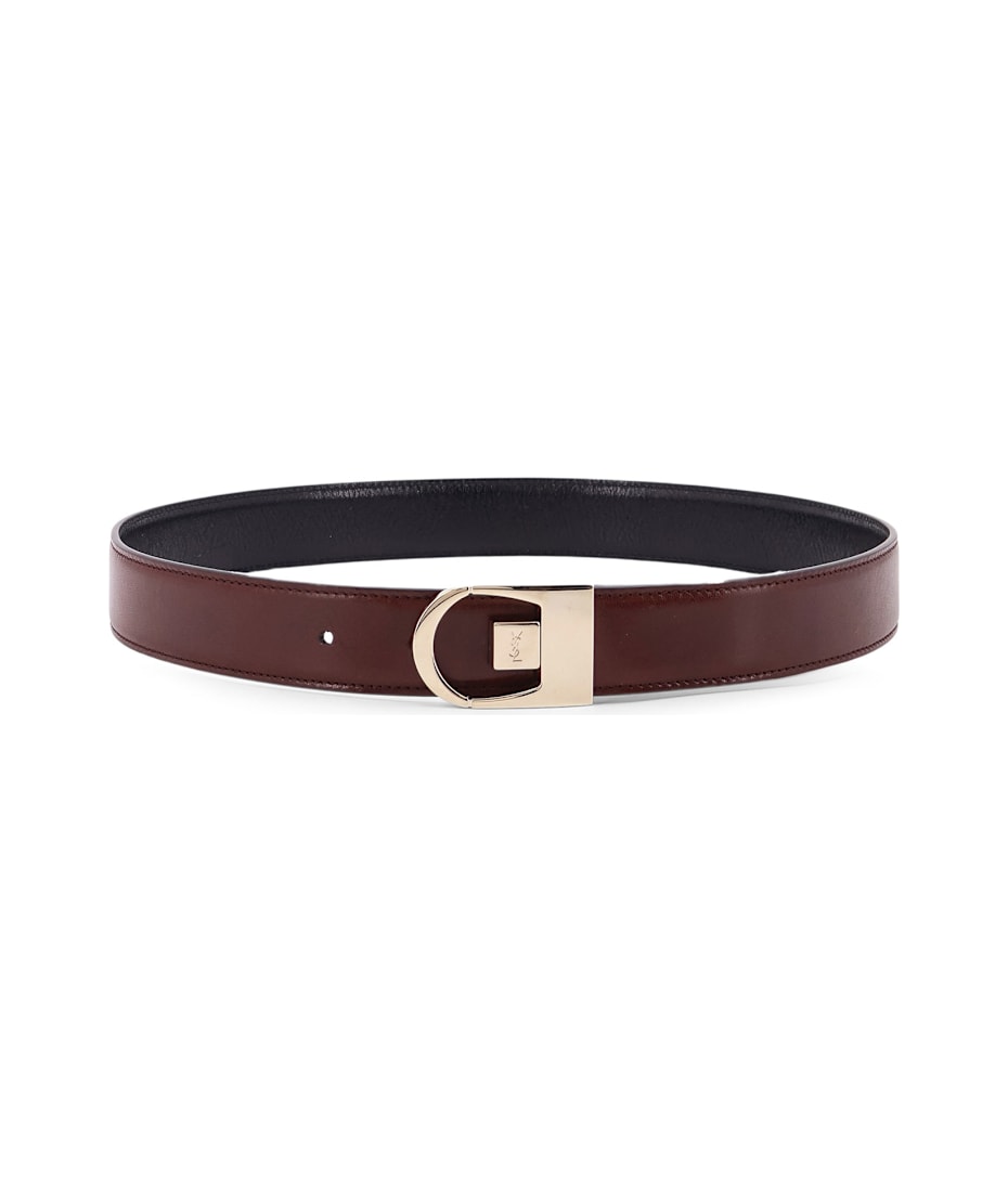 ベルト SAINT LAURENT Brown Leather Reversible Belt Saint Laurent Ceinture Reversible Belt in Vegetal Brown
