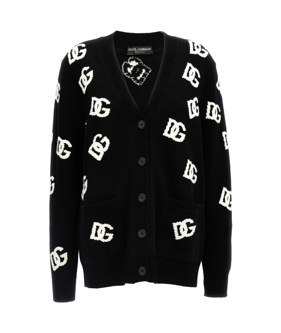 トップス DOLCE&GABBANA Logo Knit Cardigan Wool fisherman's rib-knit cardigan with DG logo patch in Green for